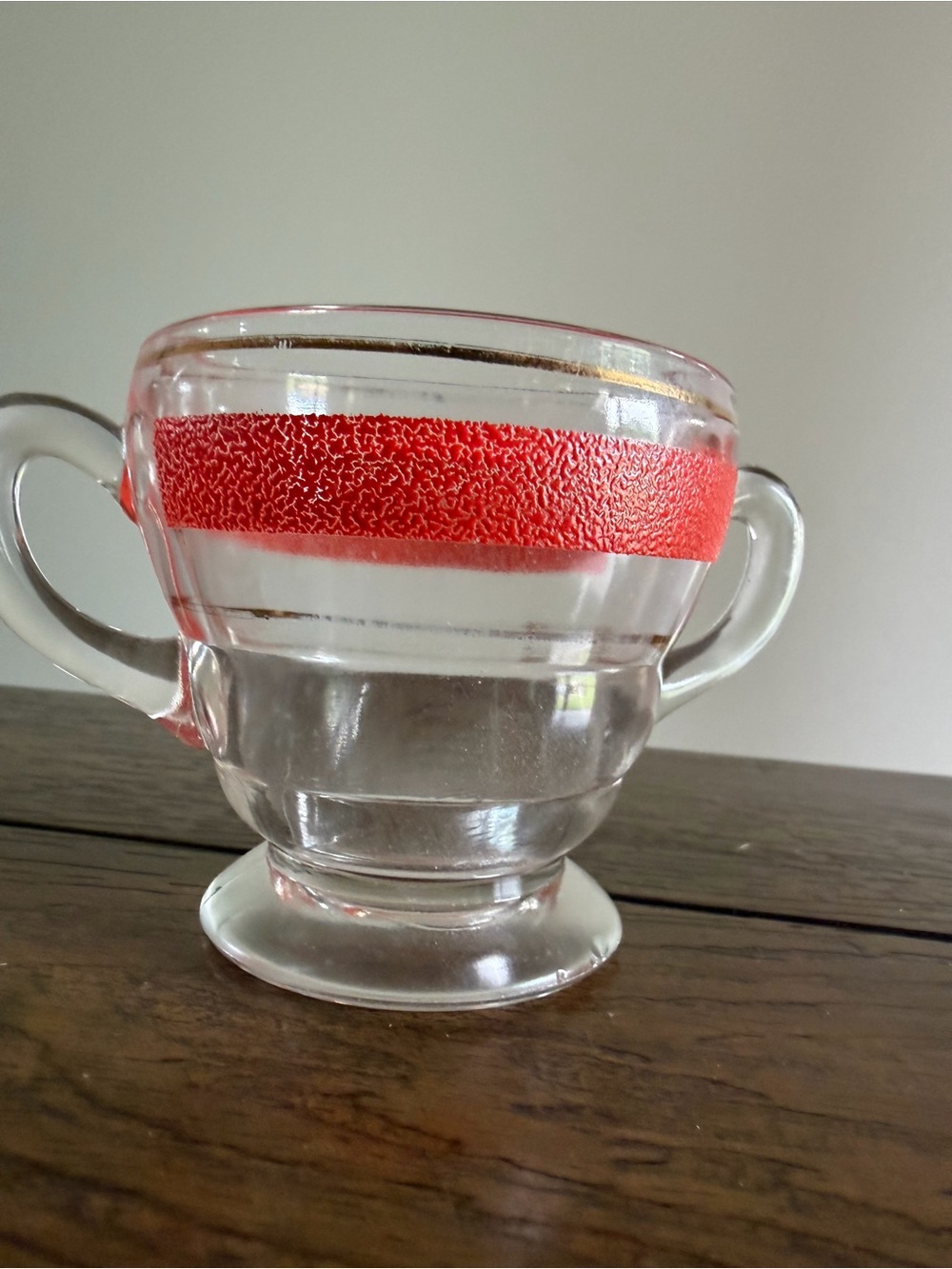 Kent Glass Sugar Bowl & Creamer Set w/ Textured Red Stripe & Gold Band 1950s - Picture 3 of 14